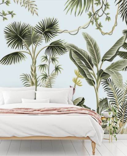 palm trees and exotic birds wallpaper