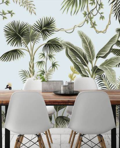 Palmen und exotische Vögel Tapete