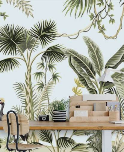 palm trees and exotic birds wallpaper
