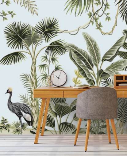 palm trees and exotic birds wallpaper