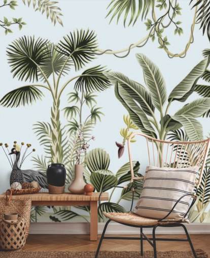 papier peint palmiers et oiseaux exotiques