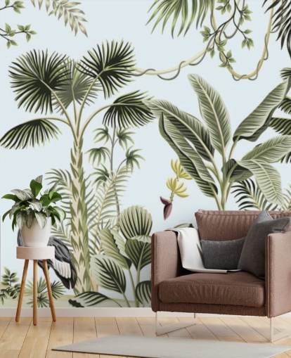 palm trees and exotic birds wallpaper