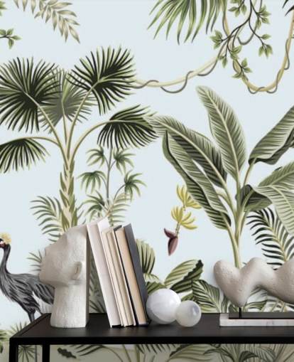 palm trees and exotic birds wallpaper