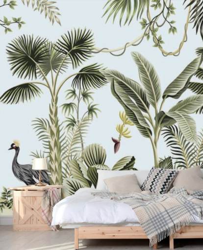 palmbomen en exotische vogels behang