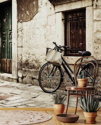 Bicicleta apoiada no papel de parede