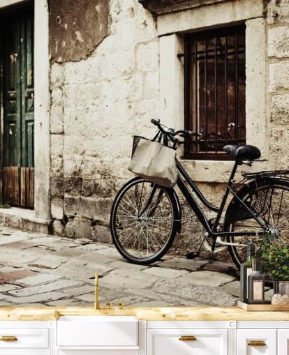 Bicycle Leaning on Wall Wallpaper