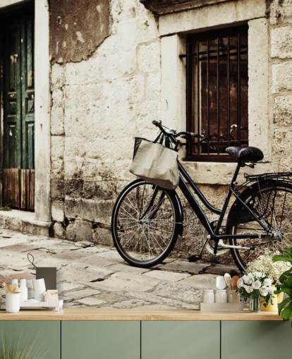 Bicycle Leaning on Wall Wallpaper