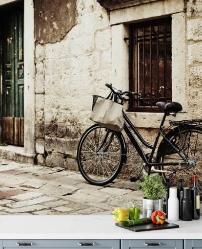 Bicycle Leaning on Wall Wallpaper