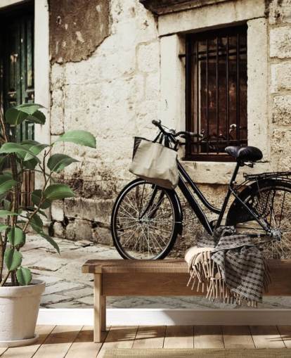 Bicycle Leaning on Wall Wallpaper