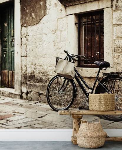 Bicycle Leaning on Wall Wallpaper