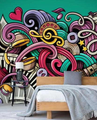 colourful instrument graffiti wallpaper