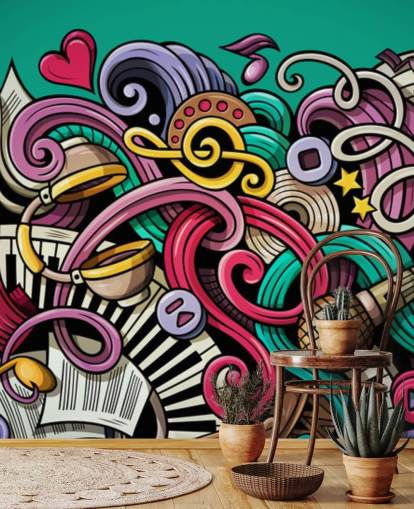 colourful instrument graffiti wallpaper