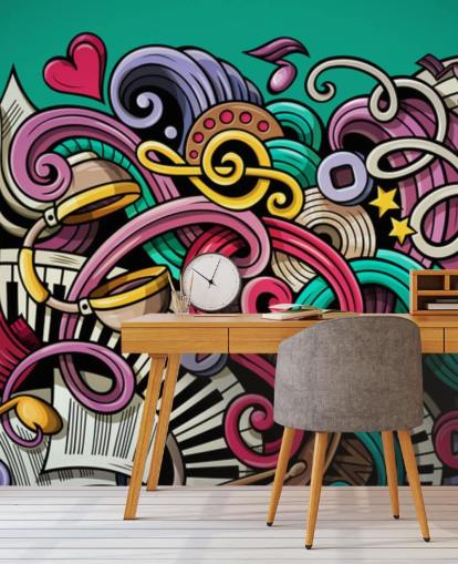 colourful instrument graffiti wallpaper