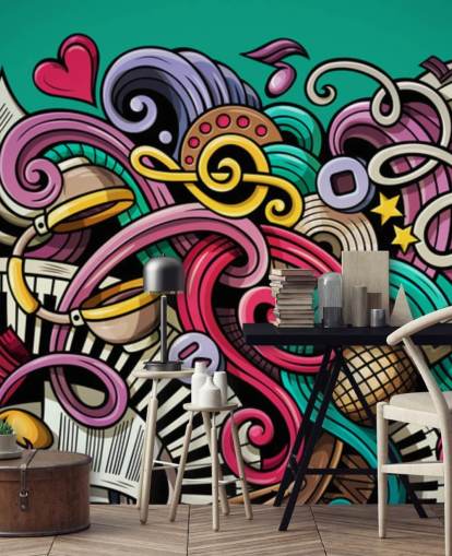 värikäs väline graffiti tapetti