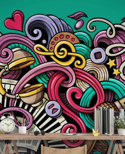 colourful instrument graffiti wallpaper
