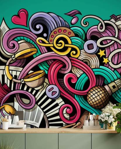colourful instrument graffiti wallpaper