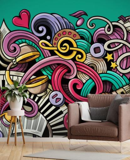 colourful instrument graffiti wallpaper