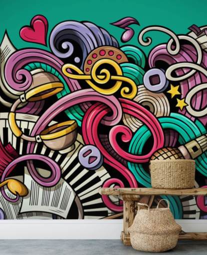 colourful instrument graffiti wallpaper