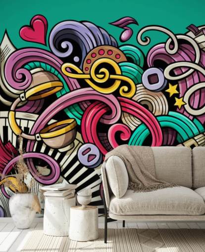 colourful instrument graffiti wallpaper