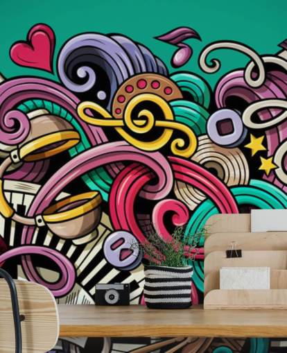 colourful instrument graffiti wallpaper