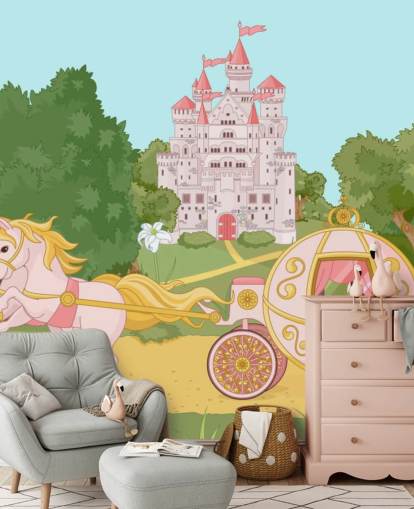 rosa hästar och vagn och prinsessan slott tapeter rosa hästar och vagn och prinsessan slott tapeter