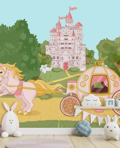 rosa hester og vogn og prinsesse slott tapet rosa hester og vogn og prinsesse slott tapet