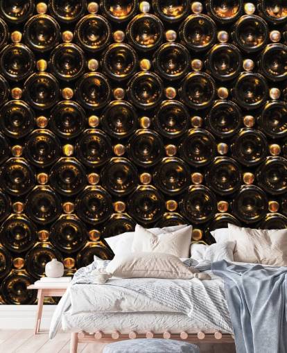 Garrafas de vinho marrom brilhante empilhado papel de parede mural