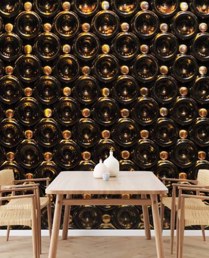 Garrafas de vinho marrom brilhante empilhado papel de parede mural