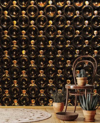 Garrafas de vinho marrom brilhante empilhado papel de parede mural