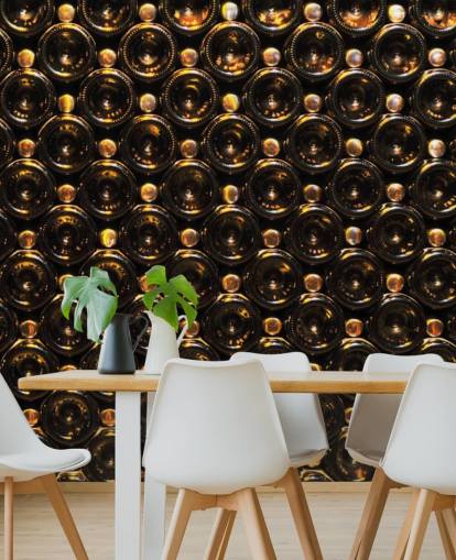 Papel pintado de botellas de vino marrón relucientes apiladas