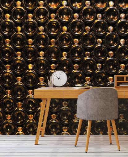 Glistening Brown Wine Bottles Stacked Wallpaper Mural