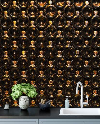 Garrafas de vinho marrom brilhante empilhado papel de parede mural