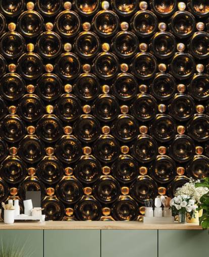 Garrafas de vinho marrom brilhante empilhado papel de parede mural