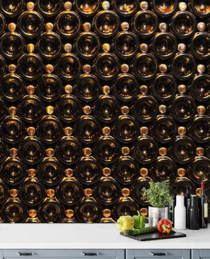 Garrafas de vinho marrom brilhante empilhado papel de parede mural