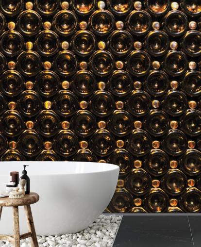 Papier peint empilé de bouteilles de vin brun scintillant