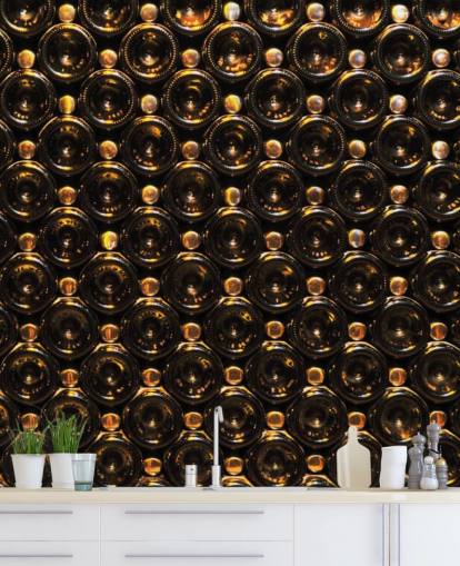 Glistening Brown Wine Bottles Stacked Wallpaper Mural