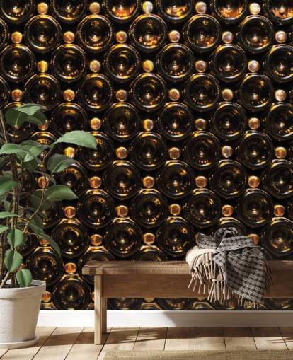 Garrafas de vinho marrom brilhante empilhado papel de parede mural