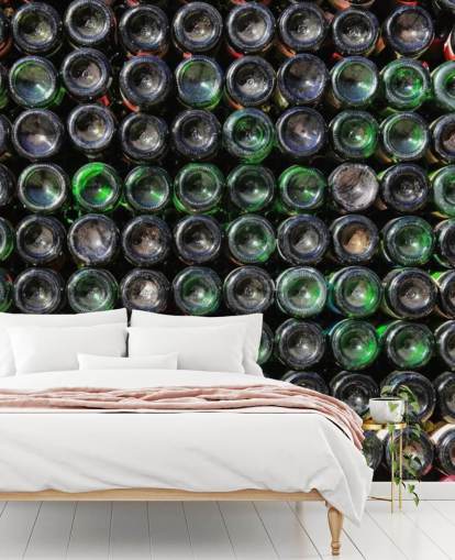 Stacked Old Green Wine Bottles Wall Mural
