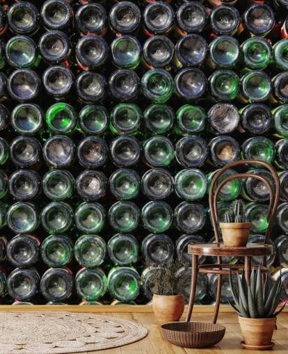 Stacked Old Green Wine Bottles Wall Mural