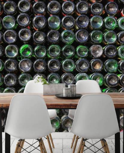 Stacked Old Green Wine Bottles Wall Mural