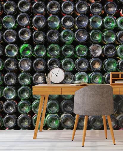 Stacked Old Green Wine Bottles Wall Mural