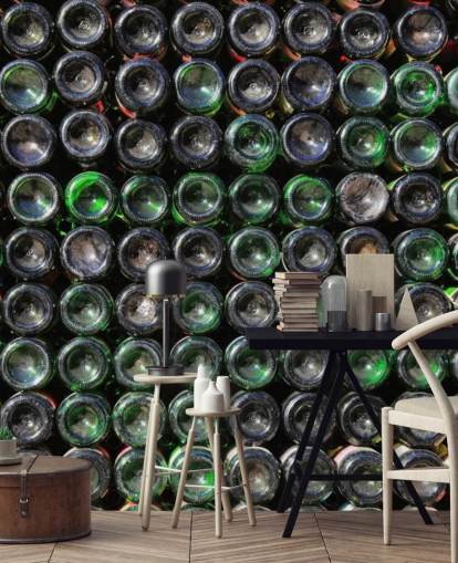 Stacked Old Green Wine Bottles Wall Mural