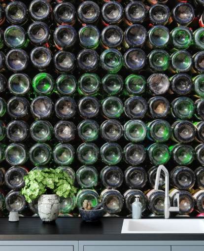 Stacked Old Green Wine Bottles Wall Mural