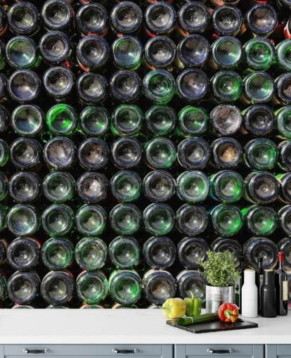 Stacked Old Green Wine Bottles Wall Mural