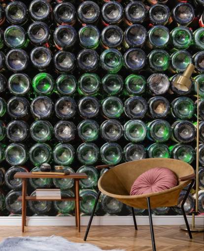 Stacked Old Green Wine Bottles Wall Mural