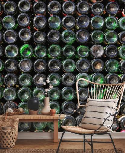 Stacked Old Green Wine Bottles Wall Mural