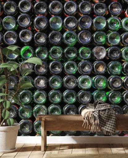 Stacked Old Green Wine Bottles Wall Mural