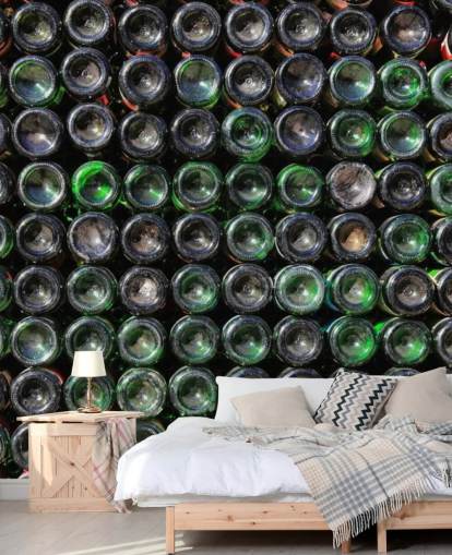 Stacked Old Green Wine Bottles Wall Mural