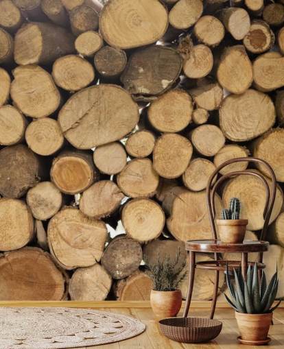 Piles of Logs Wallpaper Mural