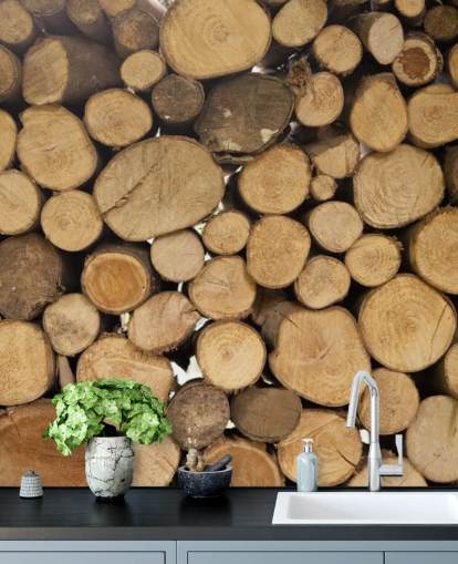 Piles of Logs Wallpaper Mural